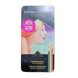 VTG Prismacolor premier set of 12 colored pencils with bonus art stix in tin